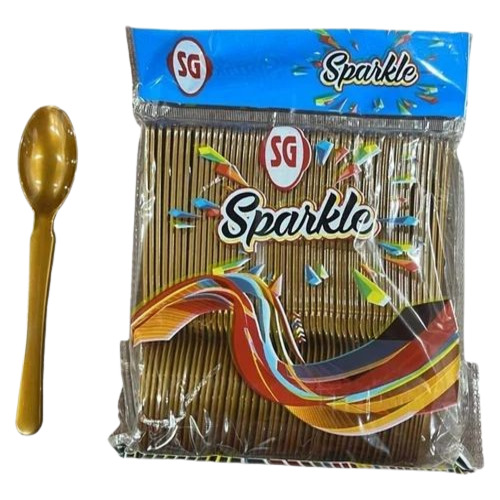 Golden Plastic Disposable Spoon - Plastic 4 Inch Transparent, Lightweight Plain Spoon
