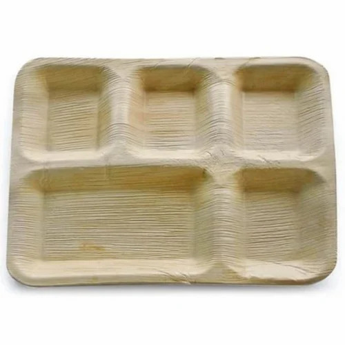 Compartment Areca Leaf Plate - Areca Leaf, Square, Brown | Plain, Durable, Machine Made, Biodegradable