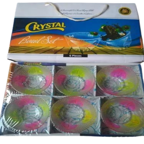 Fancy Glass Bowl Set - Glass, 3 Inch, Transparent, Round Printed Pattern, Set of 6 | Home Use, Cool Dry Storage