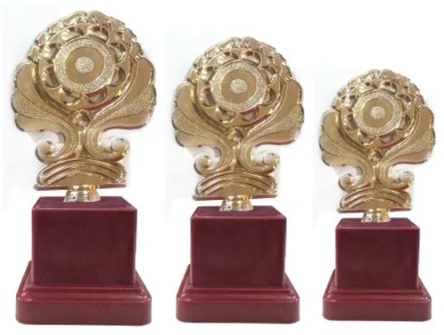 Trophies Set Of 3 - Wooden 8,7,6 Inch, Golden Color | Bee-Inspired Iron Cast, Durable Rust Resistant Finish