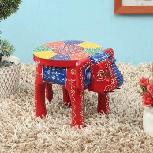 Wooden Elephant Stool By Shri Mahaveer Art & Craft