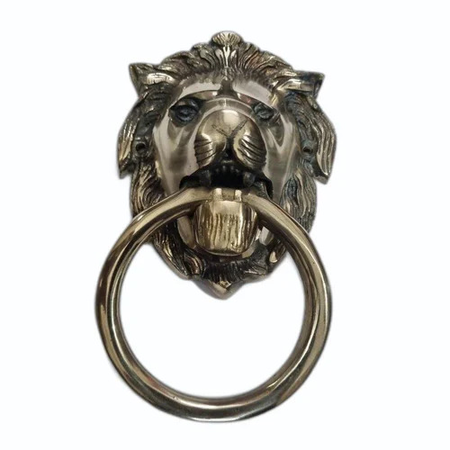 Brass Lion Door Knocker - 6 Inch, Brass, Black & Golden | Polished, Corrosion Resistant, Animal Figure