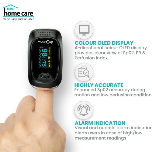 Finger Tip Pulse Oximeter - Plastic, Black, Portable | Digital Display, Accurate Readings, Fast Measurement