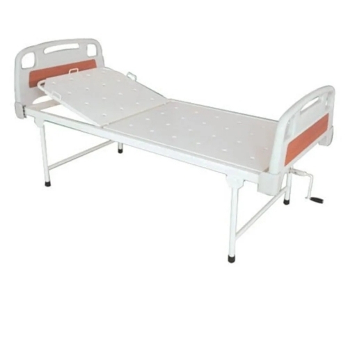 Semi Flower Hospital Bed - Metal Frame, White, Foldable, Adjustable Height | Lockable Wheels, Manual Operation, Comfortable Mattress