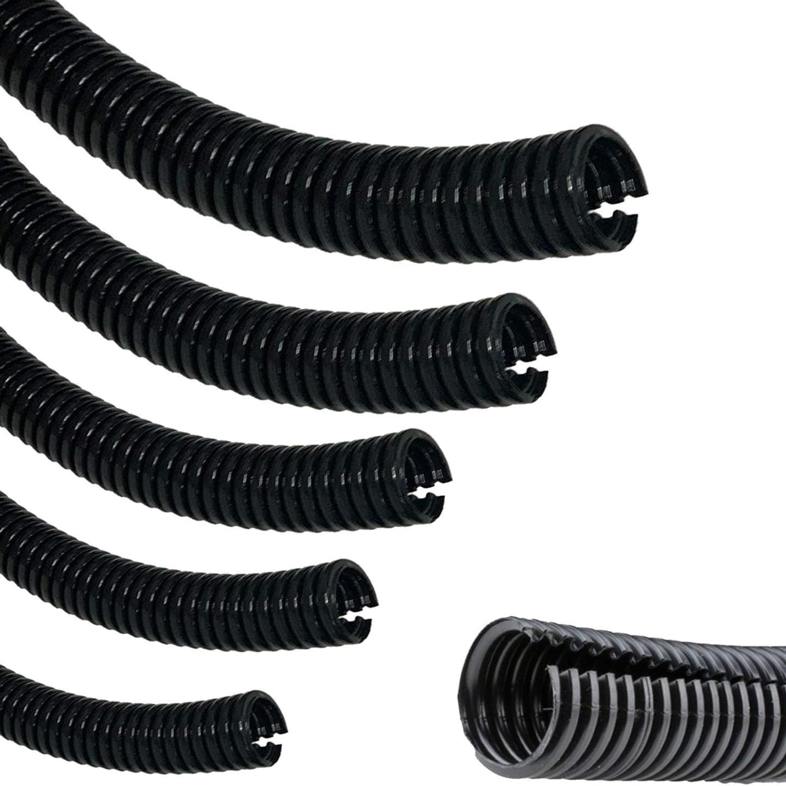 Slit Flexible Conduit Pipe - Black, Round, Corrosion Resistant | Flexible Bendable Design, Leak Proof, Durable Cable Protection
