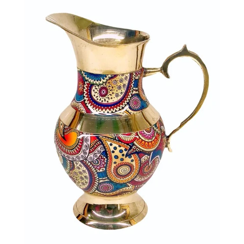Handpainted Brass Water Jug