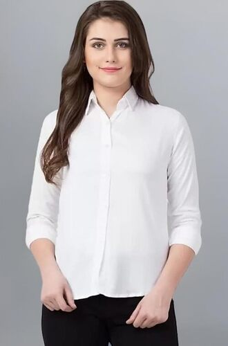 Ladies White Plain Shirts - Color: Skirts & Tops