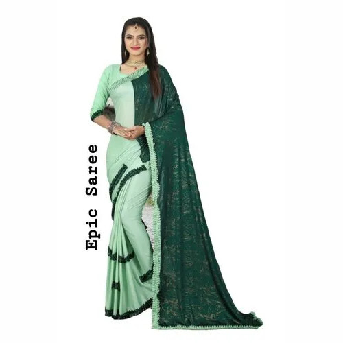 Ladies Green Ruffle Silk Saree