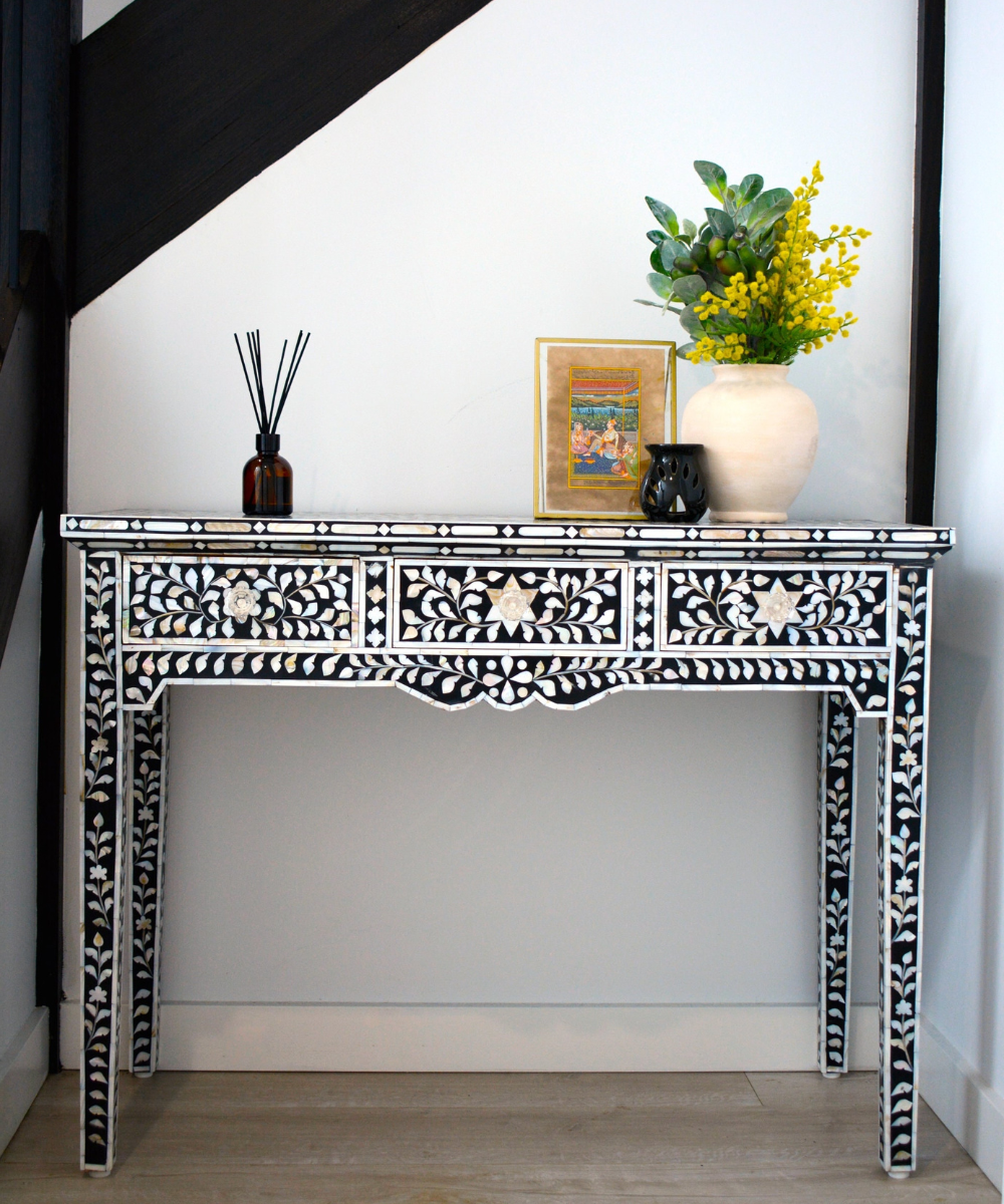 Pearl Inlay Console Elegant Handcrafted Hall Table