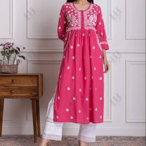 Chikankari Kurti With Pocket - Color: Comes In Various Colors