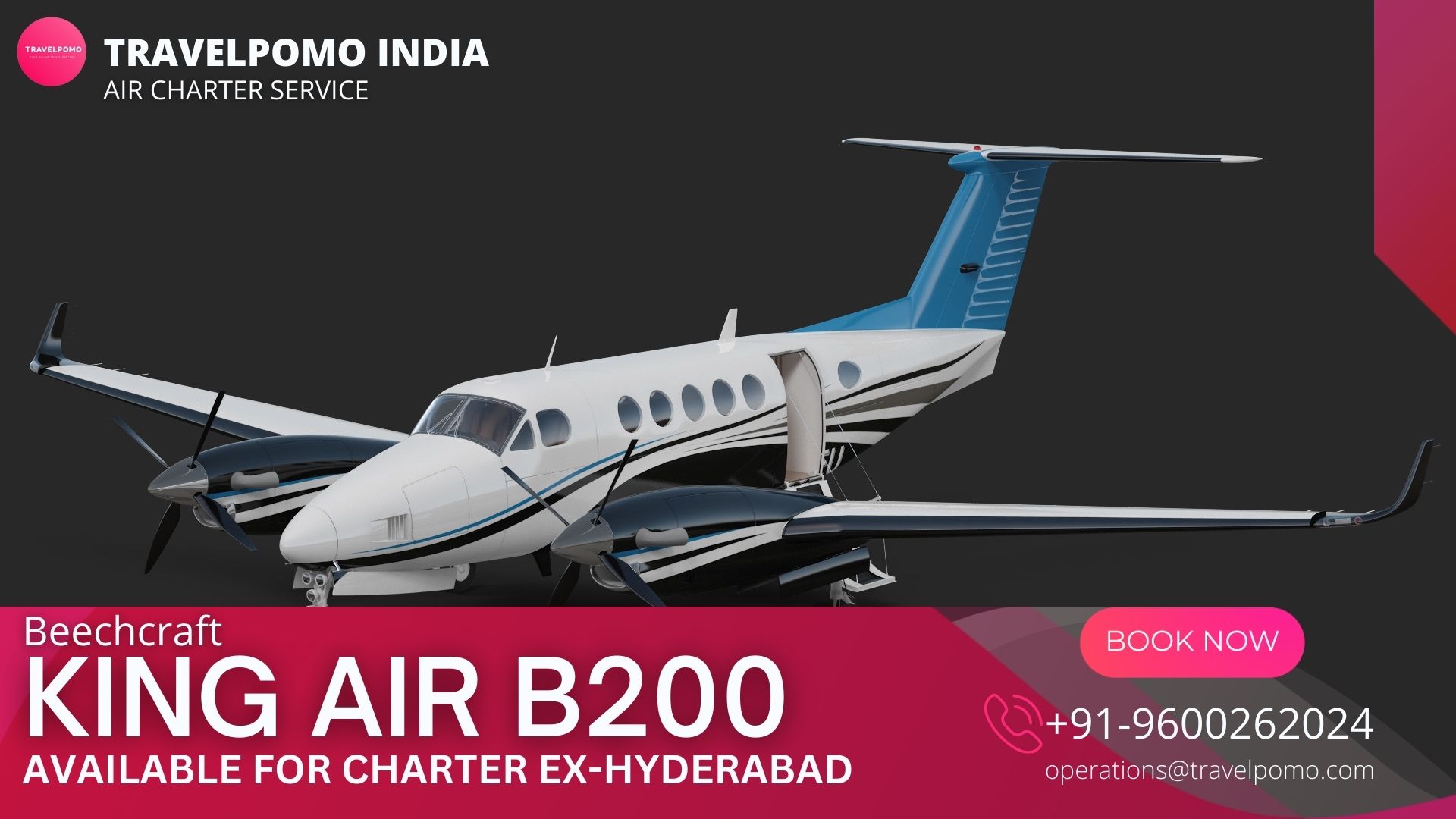 Beechcraft SKA B200 Aircraft Air Charter Service By TRAVELPOMO INDIA (OPC) PRIVATE LIMITED