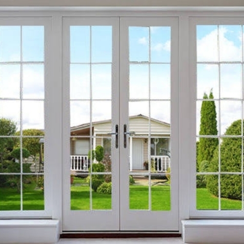 Upvc Doors - Durable Plain Design Customized Size Metallic Paint Finish Silver Color Standard Entry Door with Center Lock Handle Swing Open Style