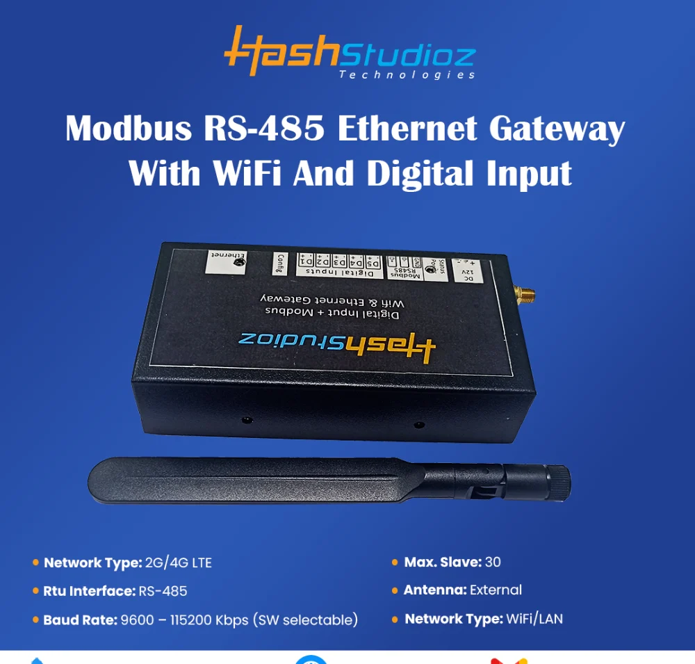 Modbus Rs-485 Ethernet Gateway With Wifi And Digital Input