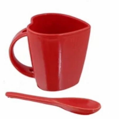 Ceramic Cup - Solid Ceramic, Standard Size, Red Color | Round Shape, Glossy Finish, Lightweight, Easy to Clean, Washable, Reusable