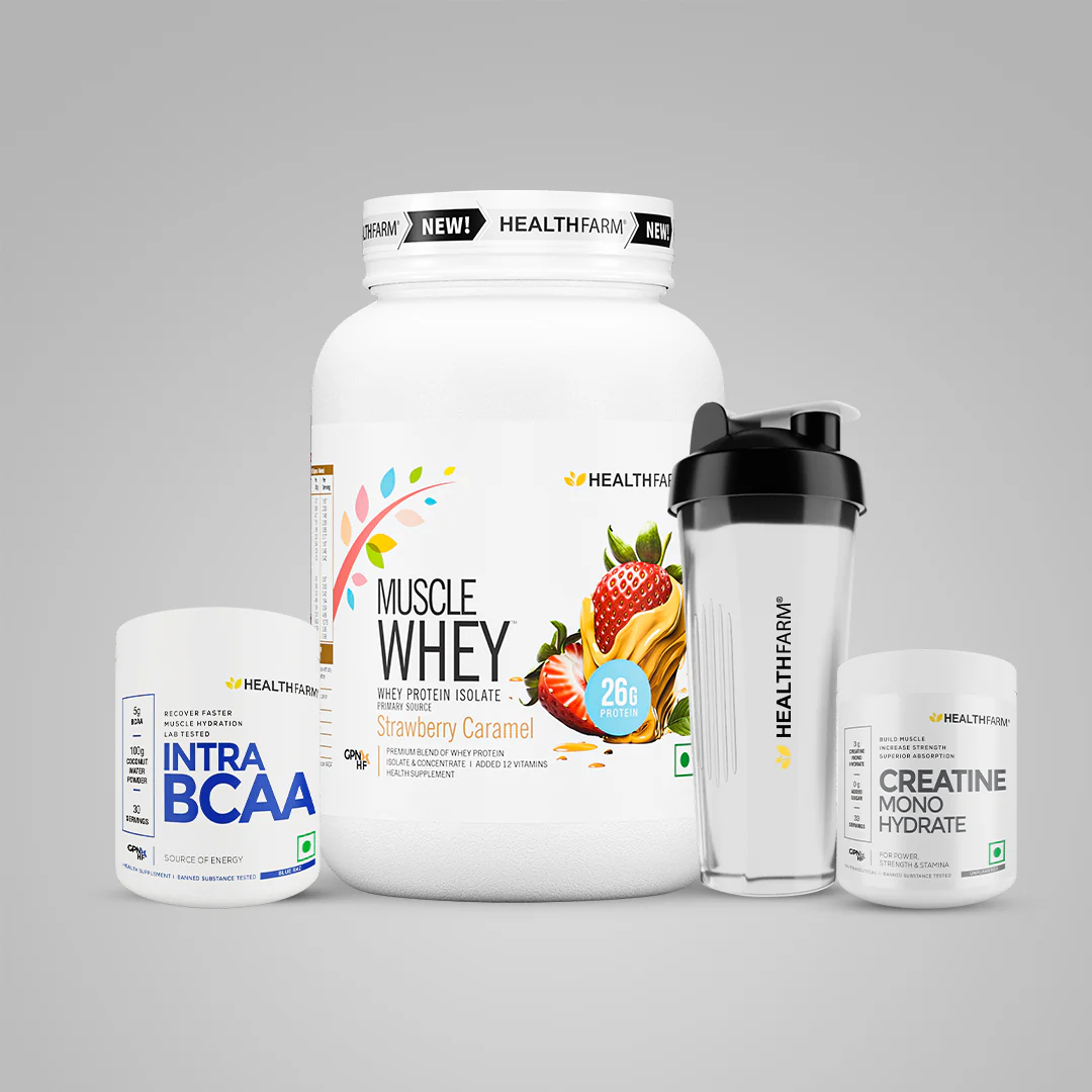 Healthfarm Intra Bcaa Muscle Whey 1kg Creatine 100gm Free Shaker Pack