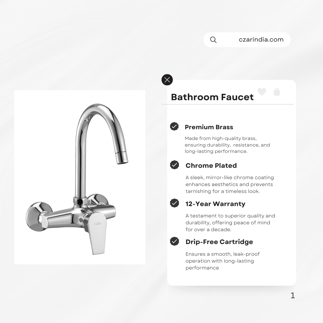 Single Lever Sink Mixer Wall Mounted With Swivel Spout Spout upper Side & legs & Wall FLange 