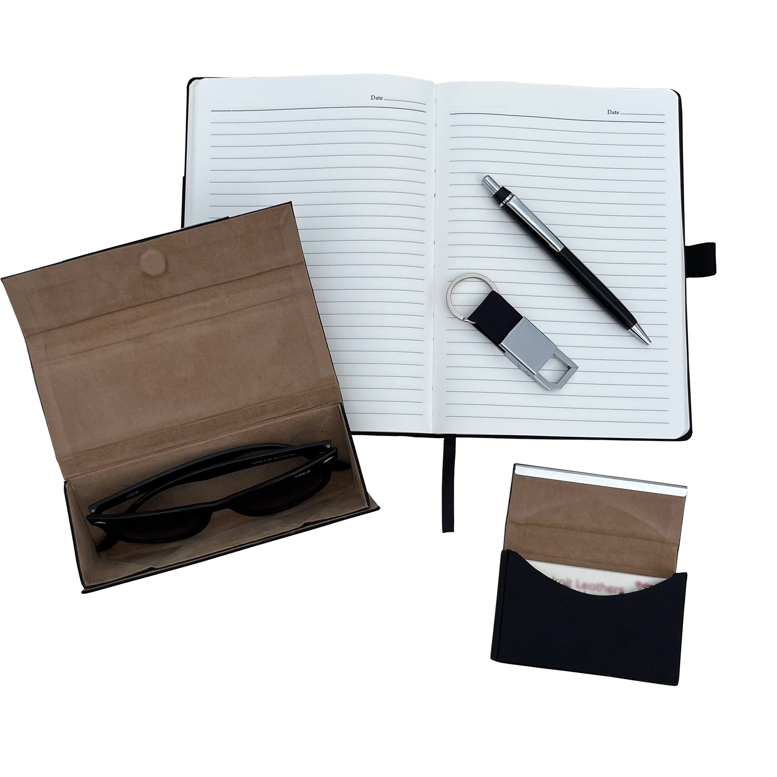 5-In-1 Gift Combo Of Notebook Spectacle Case Card Holder Key Ring Metal Ball Pen - Color: Multiple