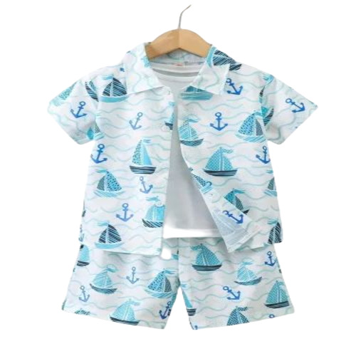 Kids Boat Print Summer Dress Set