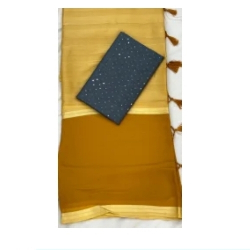 Plain Saree With Designer Blouse -Red Bull