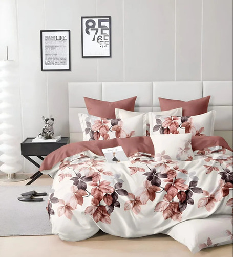 Cotton Flower Print Bed Sheets - Color: White Pink