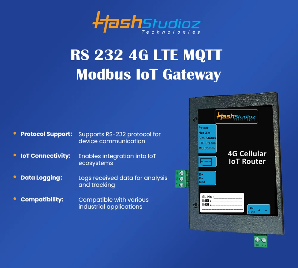 RS 232 4G LTE MQTT Modbus IoT Gateway