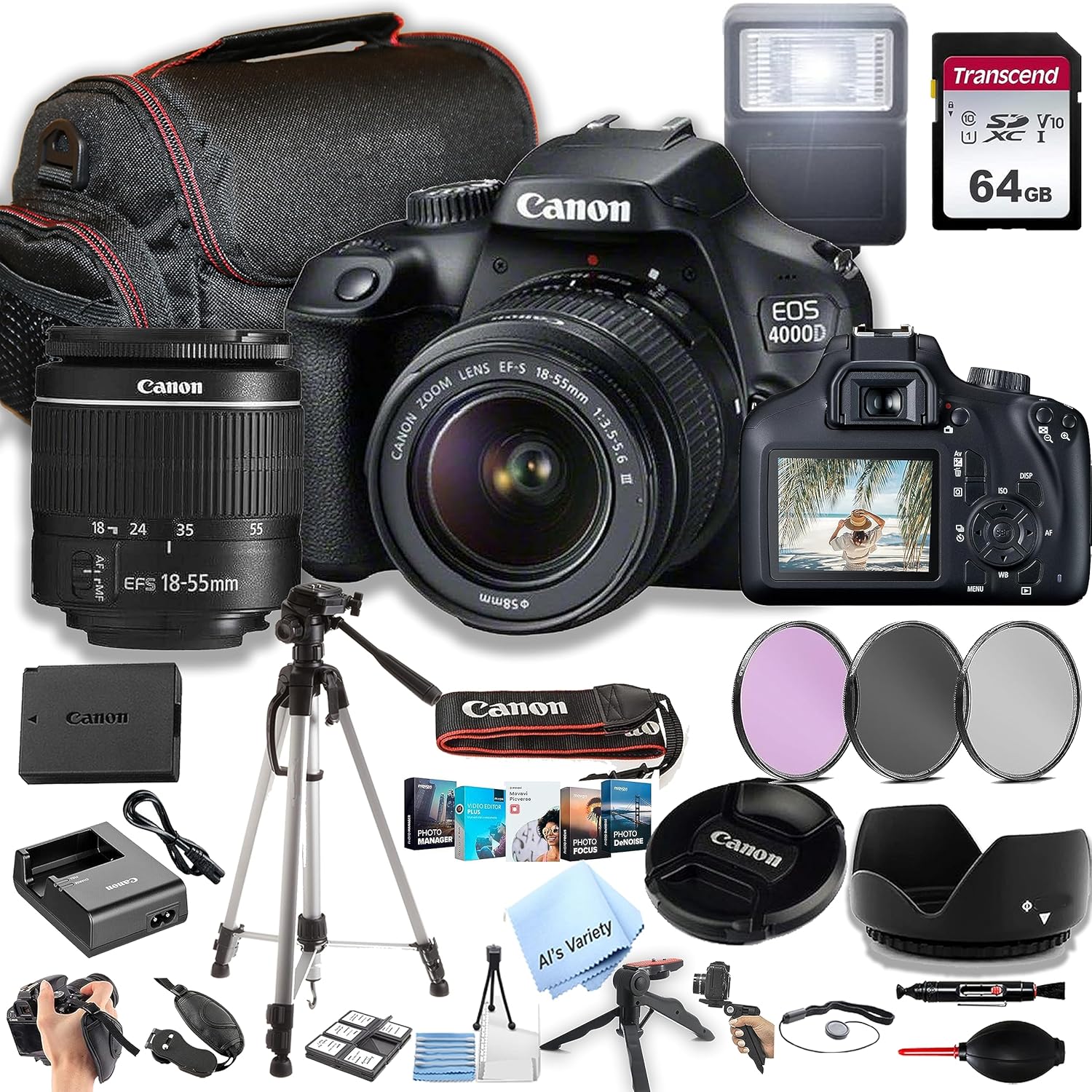 Canon Eos 4000D Rebel T100 Dslr Camera With Lens - Color: Black