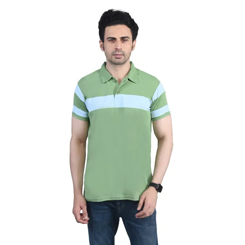 Mens Polo Neck Cotton T Shirt - Color: Green