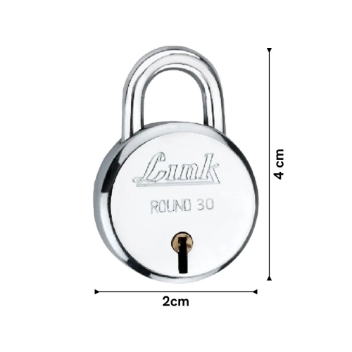Link Round 30 mm Mini Travel Single Lock with 3 Keys (Silver)