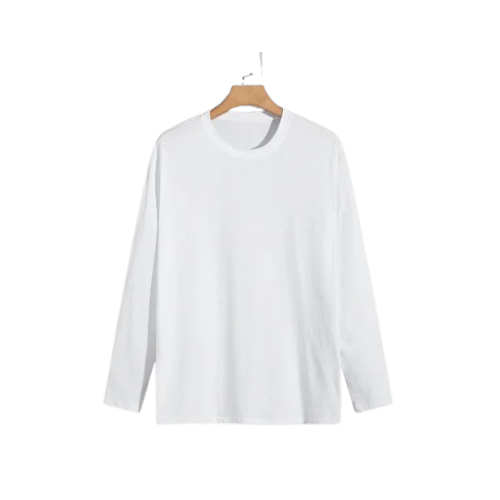 White Cotton Full Sleeves Plain T Shirt for Men