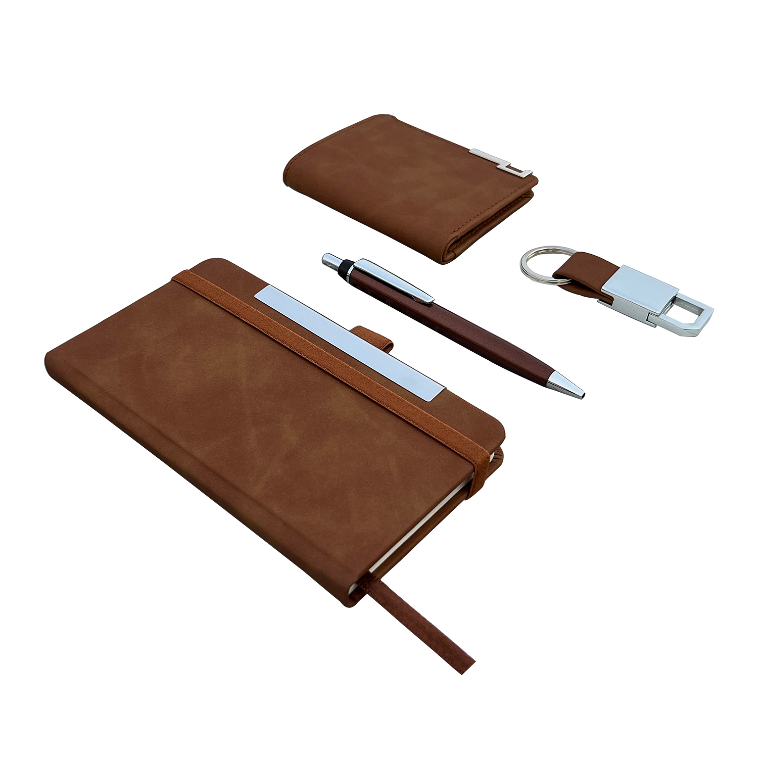 4-In-1 Notebook, Mini Unisex Wallet, Key Ring & Pen Combo Gift Set - Material: Faux Leather