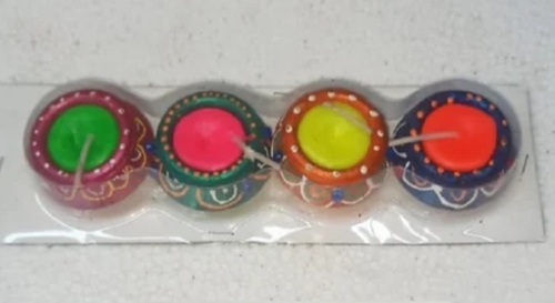 4 Pieces Matki Shape Decorative Clay Diya Set