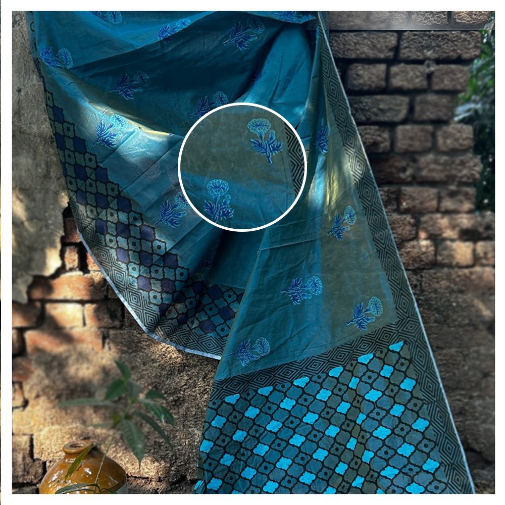 Handblock Print Chanderi Silk Saree (Set 2)