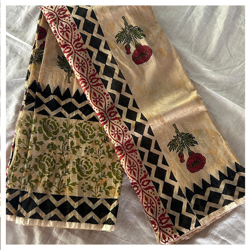 Handblock Print Chanderi Silk Saree (Set 3)