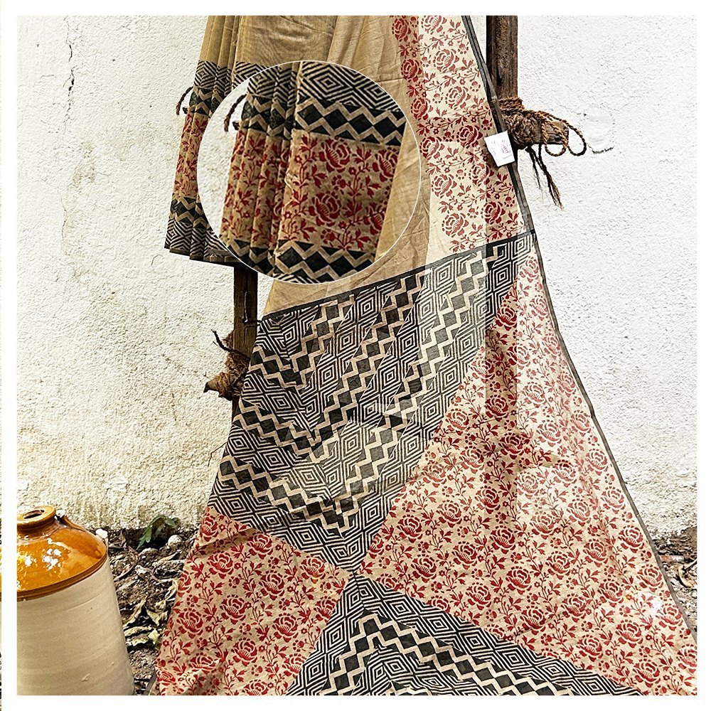 Handblock Print Chanderi Silk Saree (Set 4)