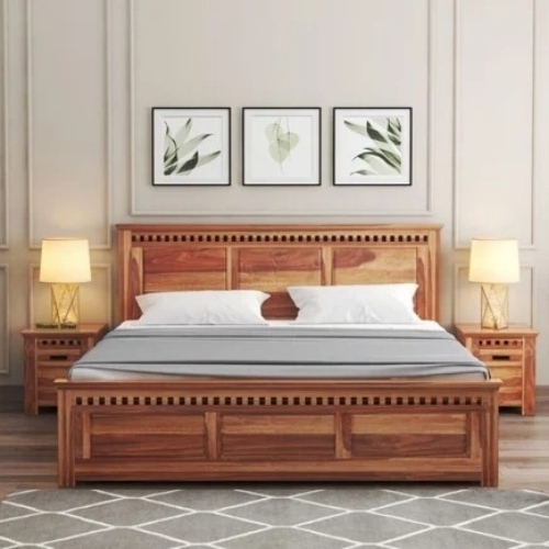 Wooden Double Bed With Side Tables
