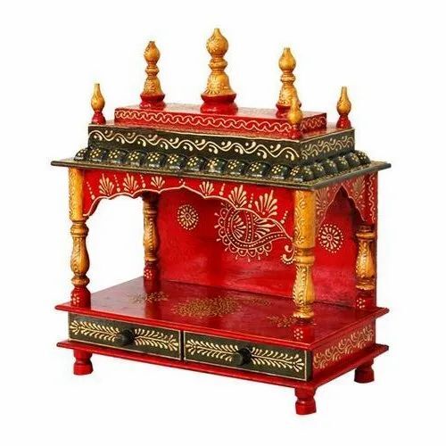 Painted Temple - Wooden, Polished, 5 Kg | Multicolor, Rectangular, Printed Top, Good Quality