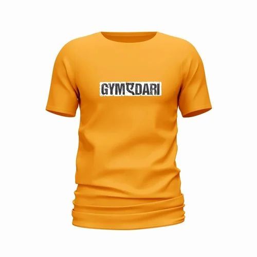 Yellow Printed Men Polyester T Shirt