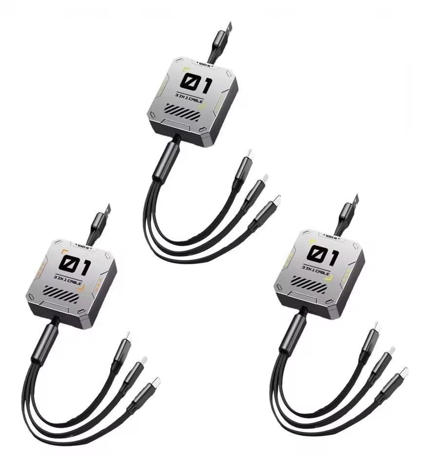 3 In 1 Multifunctional Rollup Charging Cable - Body Material: Rubber & Metal