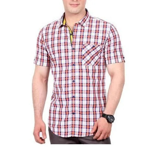 Button Closure Half Sleeve Mens Shirt - Collar Style: Classic