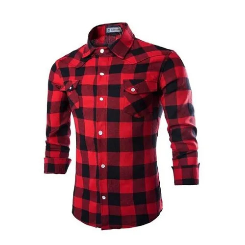 Full Sleeve Men Check Shirt - Collar Style: Button Down
