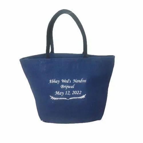 Blue Printed Jute Hand Bag