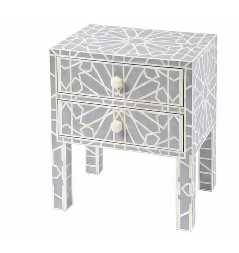 Bone Inlay 2 Drawers Bedside Table