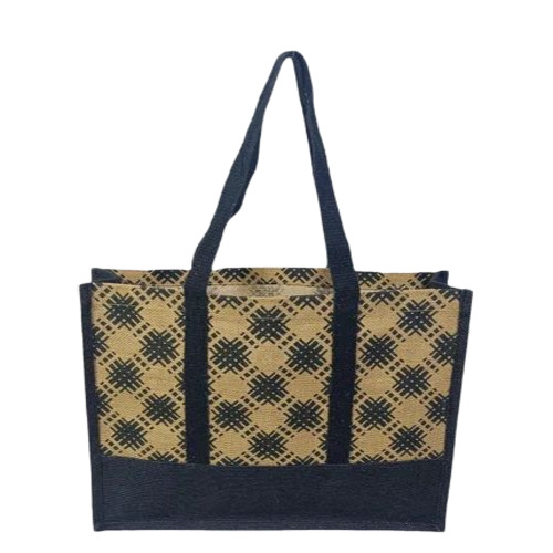 Printed Black Jute Shopping Bag