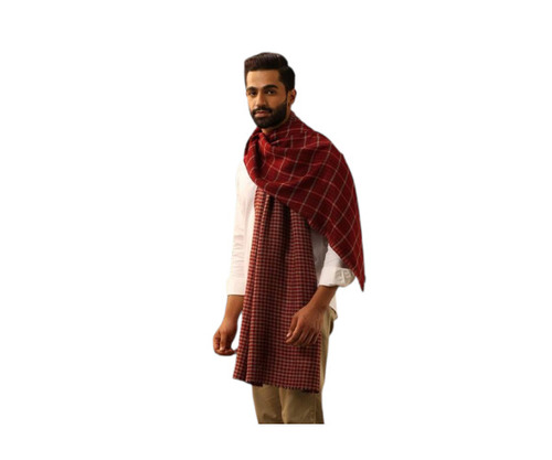 Riyaz Maroon Cashmere Checkered Stole