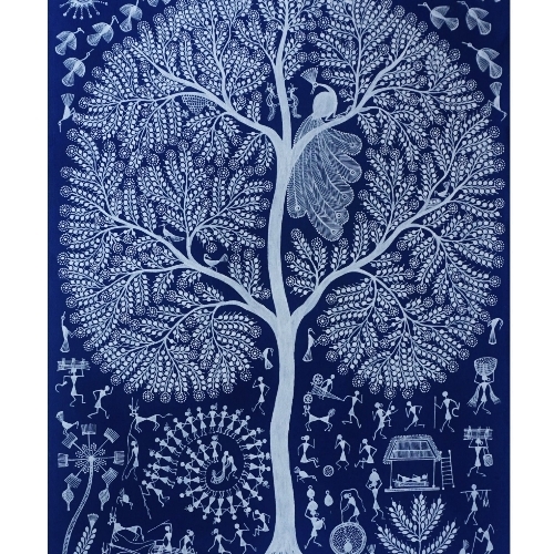 Tree Of Life Warli Painting - Frame Color: Multi Coor