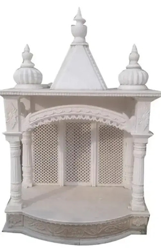 Marble Temple - White Marble, Polished Finish, Handcrafted Design | Acid Resistant, Antibacterial, Intricate Carving, Spiritual Ambiance