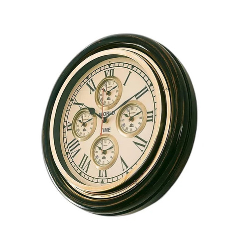 16 Inches Wooden Brass Art Unique Antique Style Wall World Clock