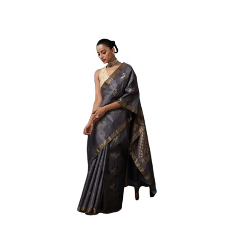 Handwoven Grey Kosa Silk Saree
