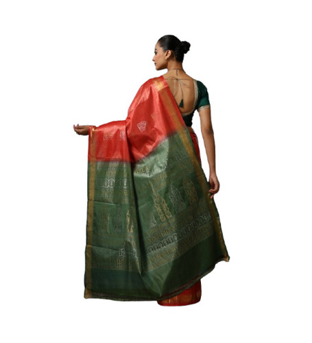 Handwoven Orange Kosa Silk Saree