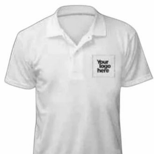 Polo Neck White Cotton Men Printed T Shirt